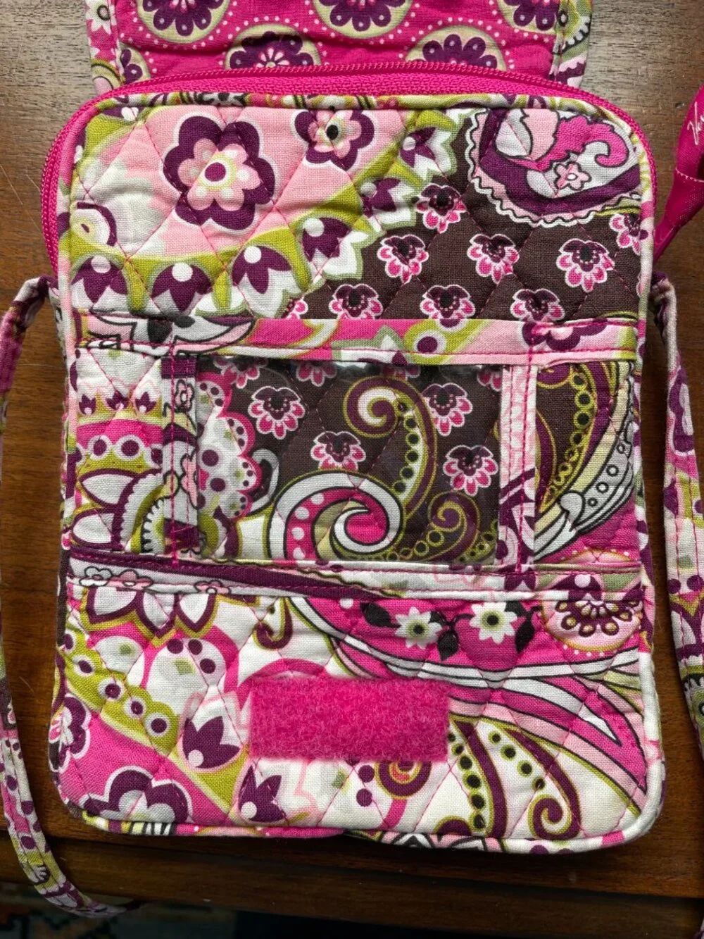 Vera Bradley Pink Green Brown Flap Closure Crossbody Bag